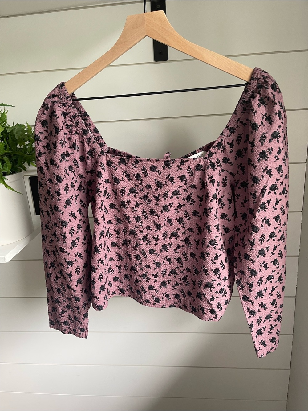 Madewell Purple Floral Square-Neck Puff Sleeve Blouse